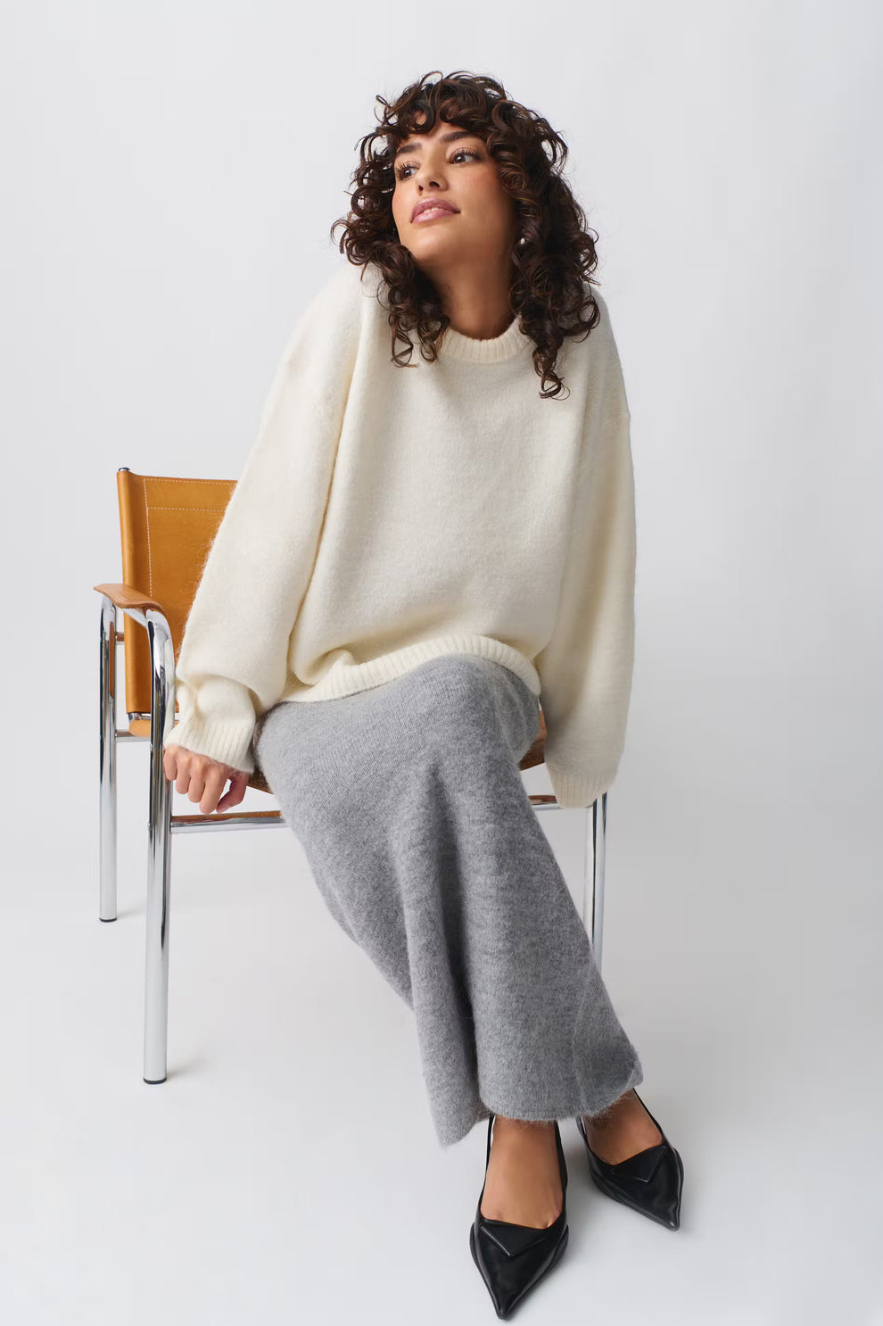 Women's Oversized Sweater – Balloon Sleeve Round Neck Pullover