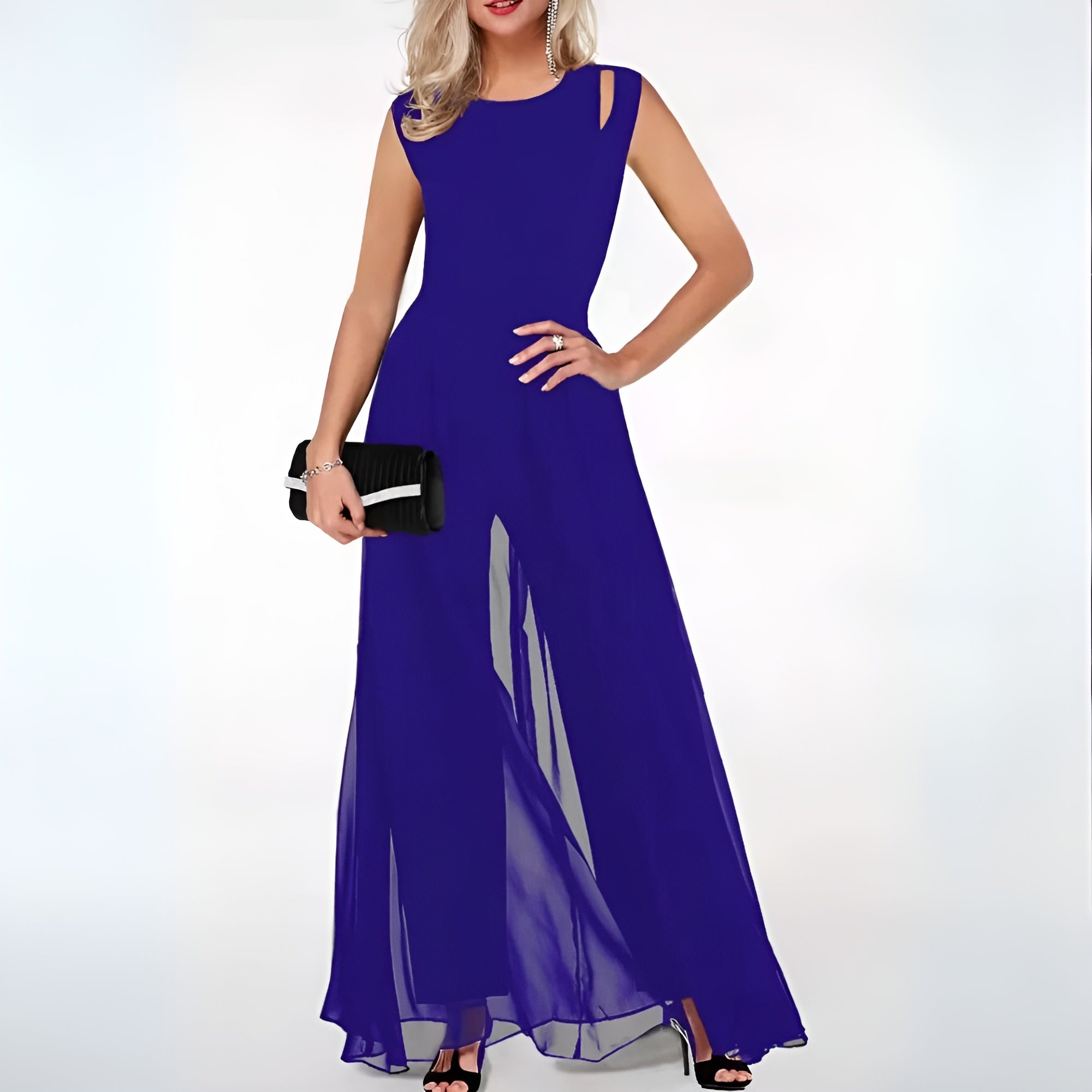 Women's Statement Shoulder Jumpsuit – Sleeveless Wide Leg Evening Jumpsuit