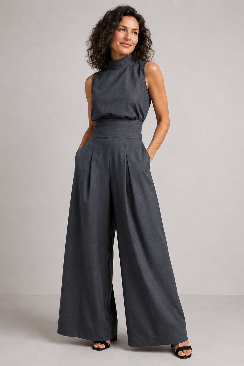 Women's Sleeveless Two-Piece Set – Wide Leg Pants Set