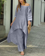 Women's Relaxed Leisure Set – Long Sleeve Top & Matching Pants