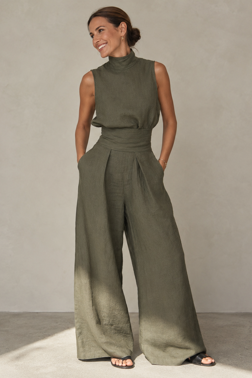 Women's Sleeveless Two-Piece Set – Wide Leg Pants Set
