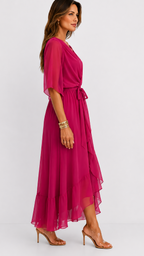 Women's V-Neck Wrap Dress – Tie Waist Flowy Occasion Dress