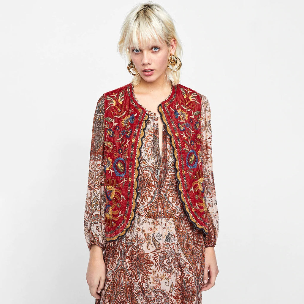 Women’s Velvet Waistcoat – Floral Boho Elegant Style - Velora