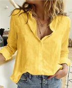 Women's Relaxed V-Neck Blouse – Loose Fit Long Sleeve Blouse