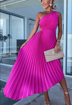 Women's Pleated Maxi Dress – One-Shoulder Occasion Dress – Charlotte