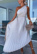 Women's Pleated Maxi Dress – One-Shoulder Occasion Dress – Charlotte