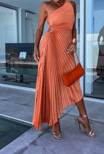 Women's Pleated Maxi Dress – One-Shoulder Occasion Dress – Charlotte