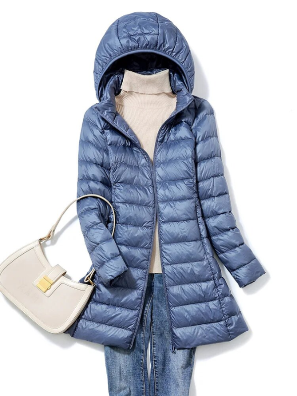 Women's Longline Puffer Coat – Lightweight Removable Hood Jacket