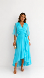 Women's V-Neck Wrap Dress – Tie Waist Flowy Occasion Dress