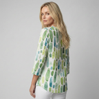 Women's Geometric V-Neck Blouse – Three-Quarter Sleeve Pattern Blouse