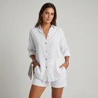Women's Pleated Shirt Blouse – Button Front Relaxed Long Sleeve Blouse