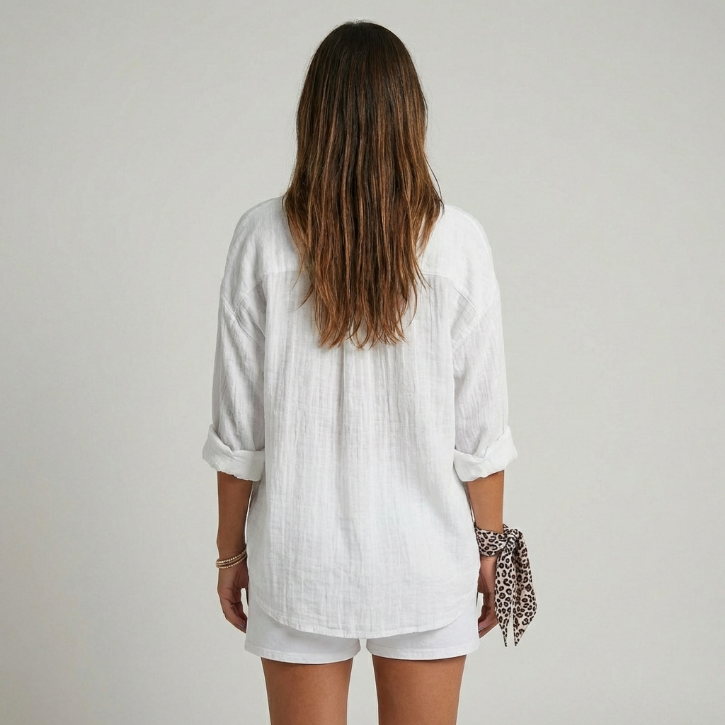 Women's Pleated Shirt Blouse – Button Front Relaxed Long Sleeve Blouse