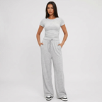 Women's Ruffle Crop Top Set – Wide Leg Lounge Pants Set