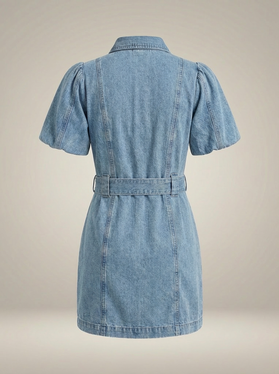 Women's Tailored Button Mini Dress – Short Sleeve Belted Day Dress