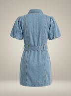 Women's Tailored Button Mini Dress – Short Sleeve Belted Day Dress