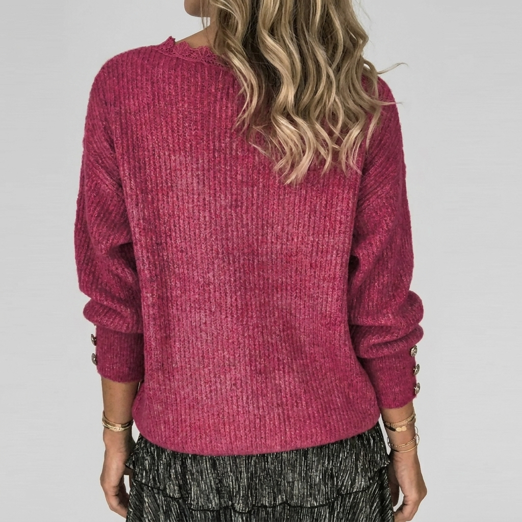 Women's Openwork Detail Blouse – V-Neck Long Sleeve Textured Blouse