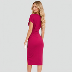 Women's Wrap Neck Wedding Guest Midi Dress – Fitted Side Slit Formal Dress