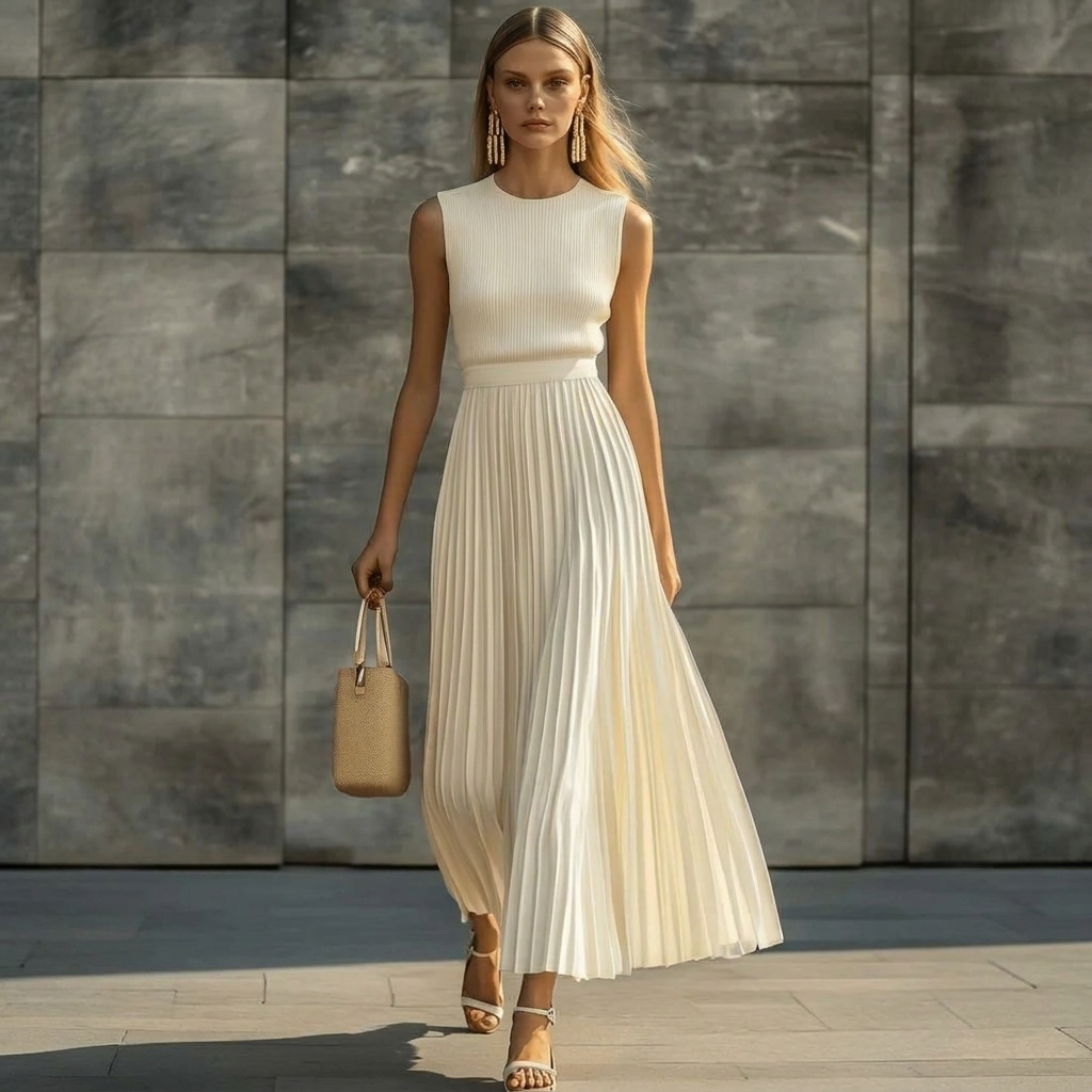 Women's Pleated Wedding Guest Maxi Dress – Flowy Formal Occasion Dress
