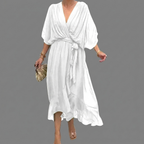 Women's Batwing Sleeve Wedding Guest Dress – Asymmetrical Flowy Formal Dress