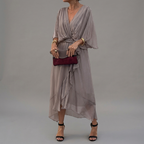 Women's Batwing Sleeve Wedding Guest Dress – Asymmetrical Flowy Formal Dress