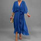 Women's Batwing Sleeve Wedding Guest Dress – Asymmetrical Flowy Formal Dress