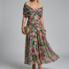 Women's V-Neck Printed Wedding Guest Maxi Dress – Flowy A-Line Formal Dress