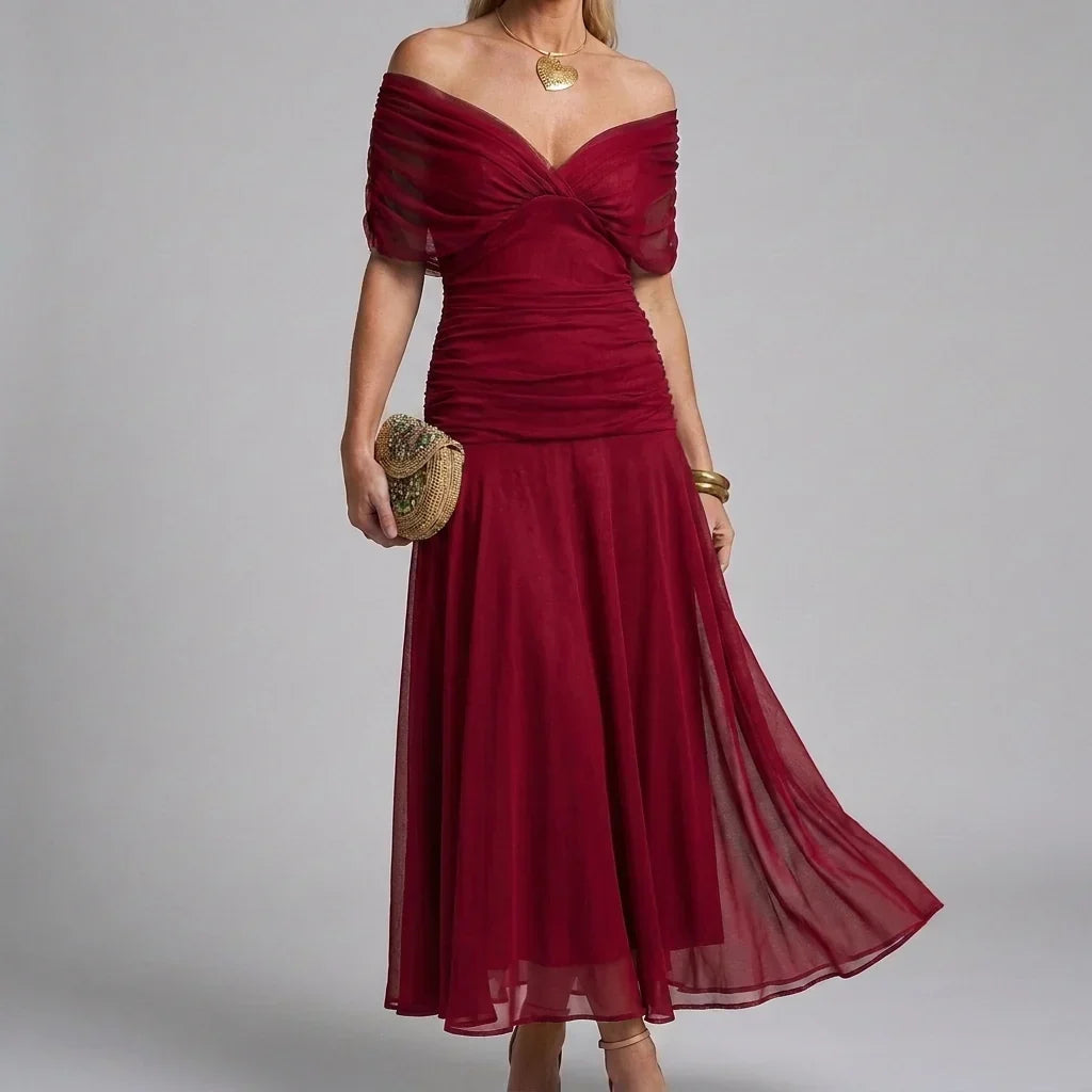 Women's V-Neck Printed Wedding Guest Maxi Dress – Flowy A-Line Formal Dress