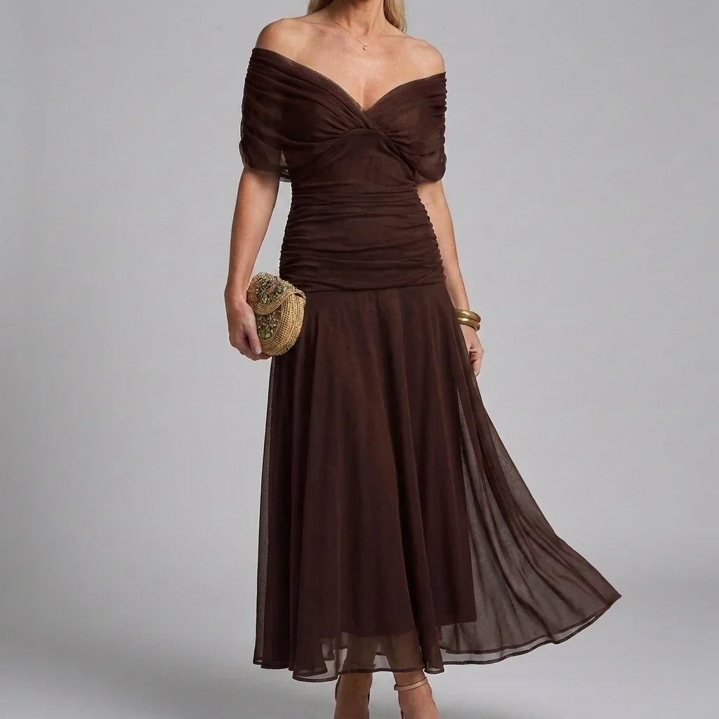 Women's V-Neck Printed Wedding Guest Maxi Dress – Flowy A-Line Formal Dress