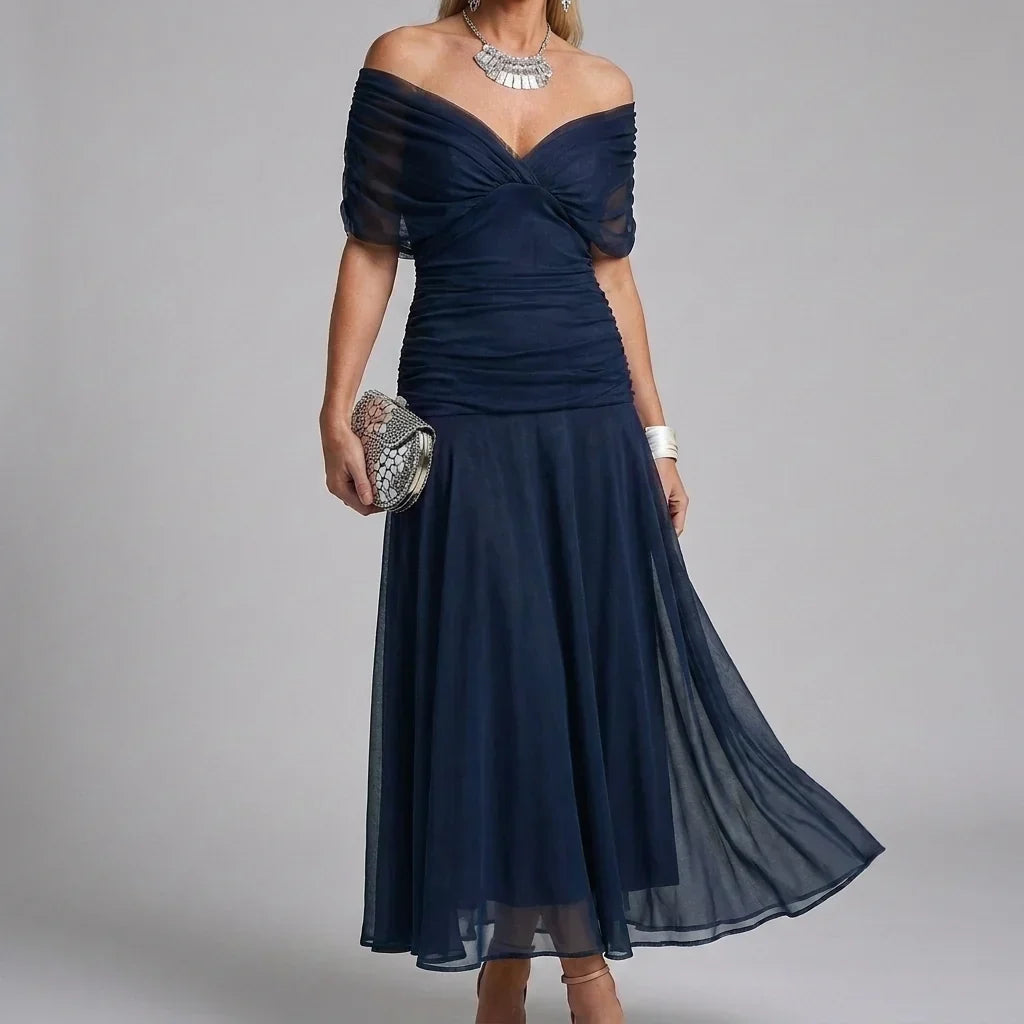 Women's V-Neck Printed Wedding Guest Maxi Dress – Flowy A-Line Formal Dress