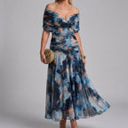 Women's V-Neck Printed Wedding Guest Maxi Dress – Flowy A-Line Formal Dress