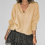 Women's Openwork Detail Blouse – V-Neck Long Sleeve Textured Blouse