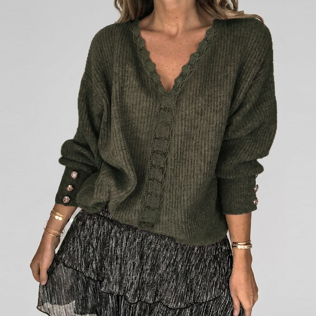 Women's Openwork Detail Blouse – V-Neck Long Sleeve Textured Blouse