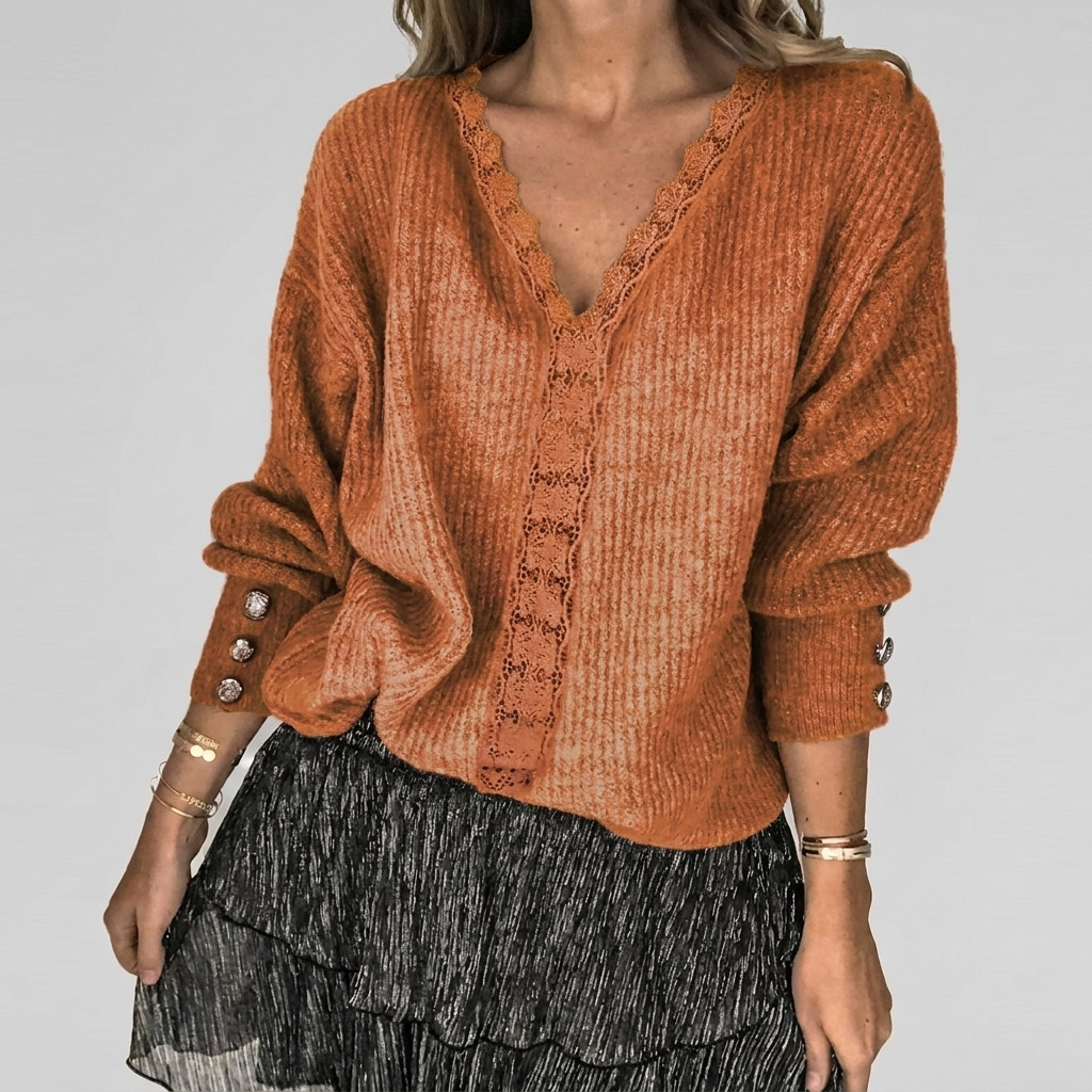 Women's Openwork Detail Blouse – V-Neck Long Sleeve Textured Blouse