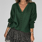 Women's Openwork Detail Blouse – V-Neck Long Sleeve Textured Blouse