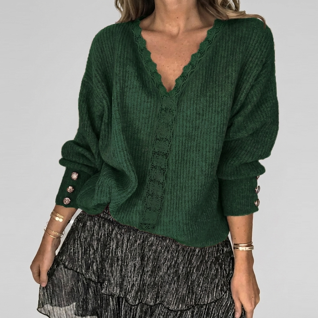 Women's Openwork Detail Blouse – V-Neck Long Sleeve Textured Blouse