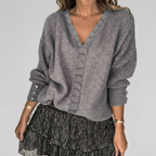 Women's Openwork Detail Blouse – V-Neck Long Sleeve Textured Blouse