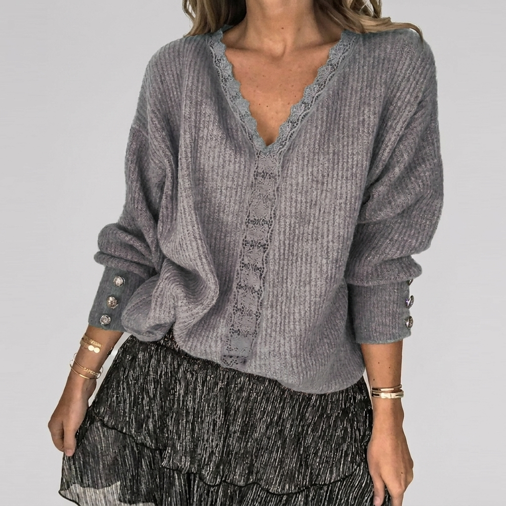 Women's Openwork Detail Blouse – V-Neck Long Sleeve Textured Blouse