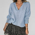 Women's Openwork Detail Blouse – V-Neck Long Sleeve Textured Blouse