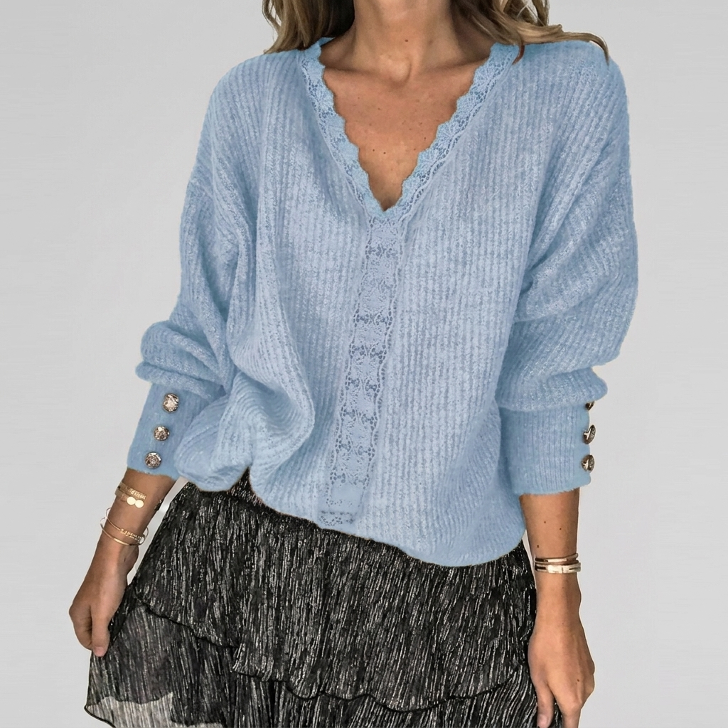 Women's Openwork Detail Blouse – V-Neck Long Sleeve Textured Blouse