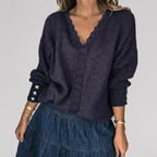 Women's Openwork Detail Blouse – V-Neck Long Sleeve Textured Blouse