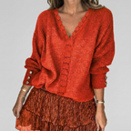 Women's Openwork Detail Blouse – V-Neck Long Sleeve Textured Blouse