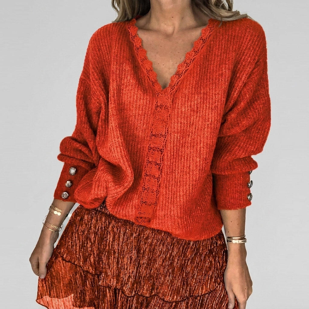 Women's Openwork Detail Blouse – V-Neck Long Sleeve Textured Blouse