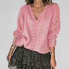 Women's Openwork Detail Blouse – V-Neck Long Sleeve Textured Blouse