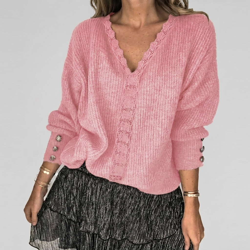 Women's Openwork Detail Blouse – V-Neck Long Sleeve Textured Blouse