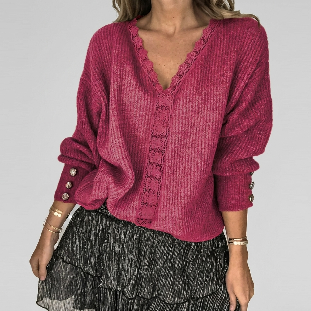 Women's Openwork Detail Blouse – V-Neck Long Sleeve Textured Blouse