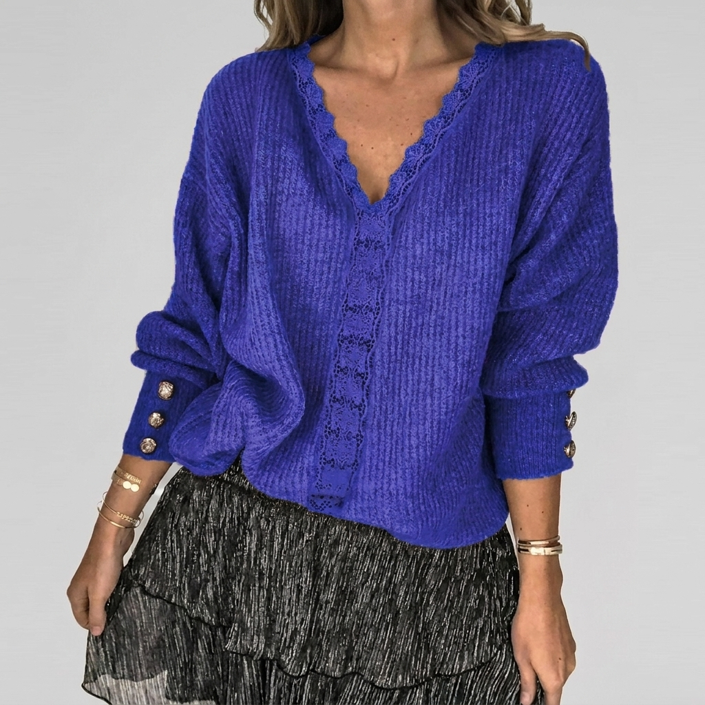 Women's Openwork Detail Blouse – V-Neck Long Sleeve Textured Blouse