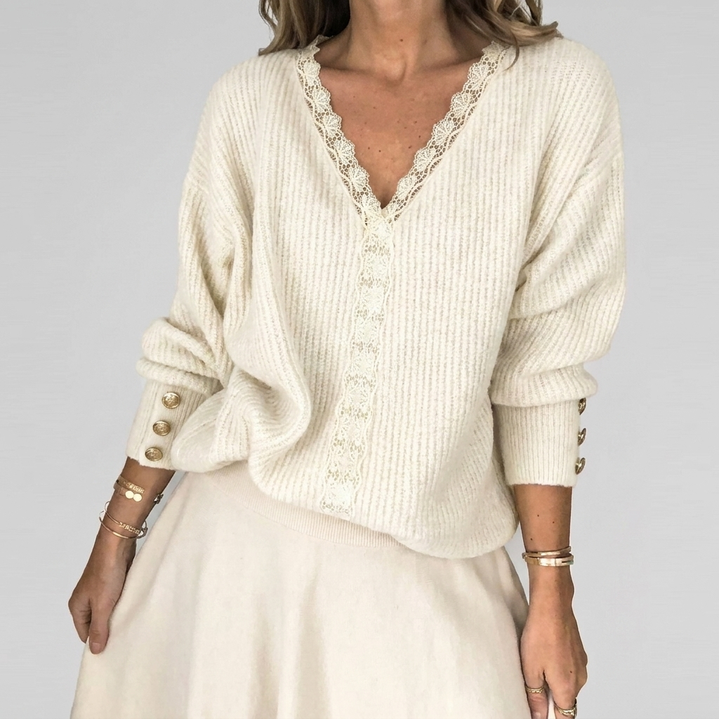 Women's Openwork Detail Blouse – V-Neck Long Sleeve Textured Blouse