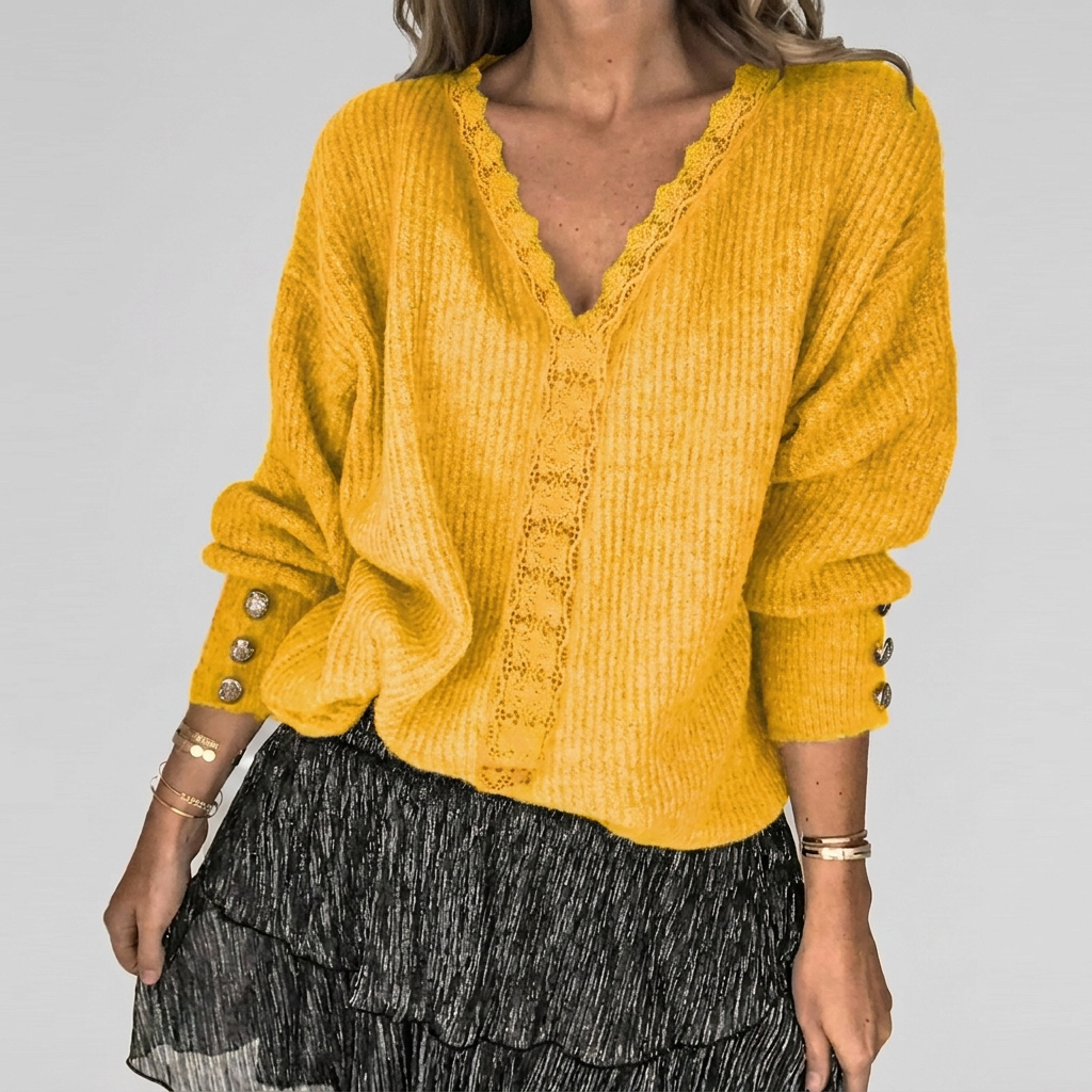 Women's Openwork Detail Blouse – V-Neck Long Sleeve Textured Blouse