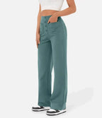 Women's High Waist Tailored Pants – Stretch Straight Leg Everyday Trousers