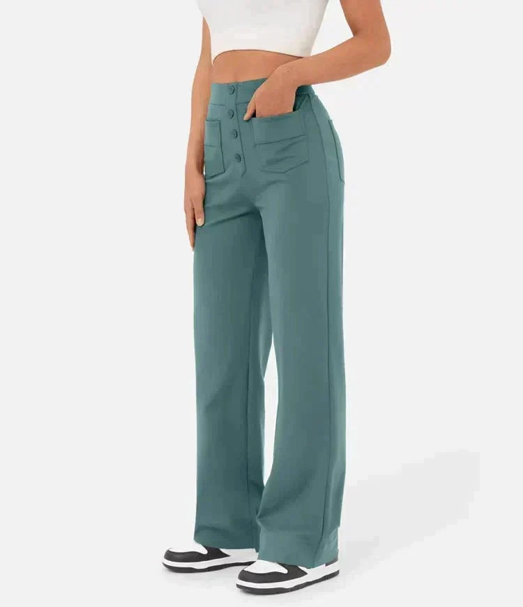 Women's High Waist Tailored Pants – Stretch Straight Leg Everyday Trousers